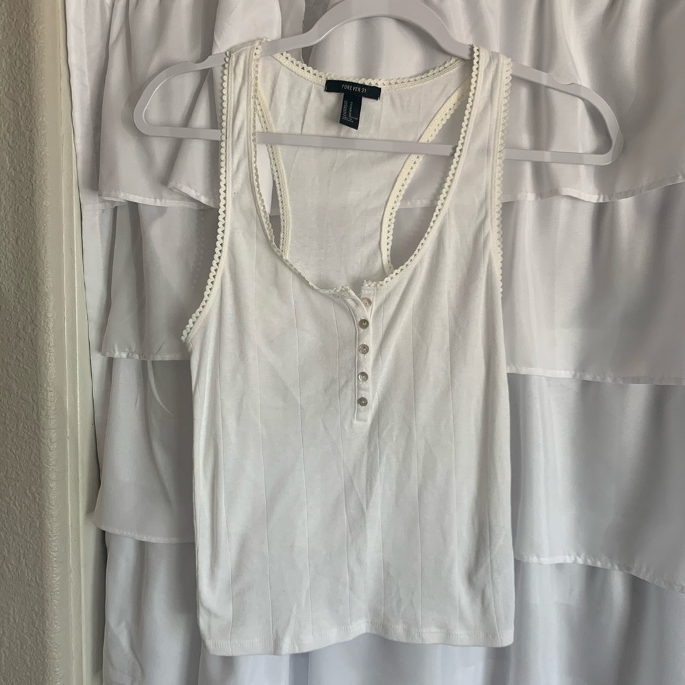 WHITE RACER BACK BUTTON TANK